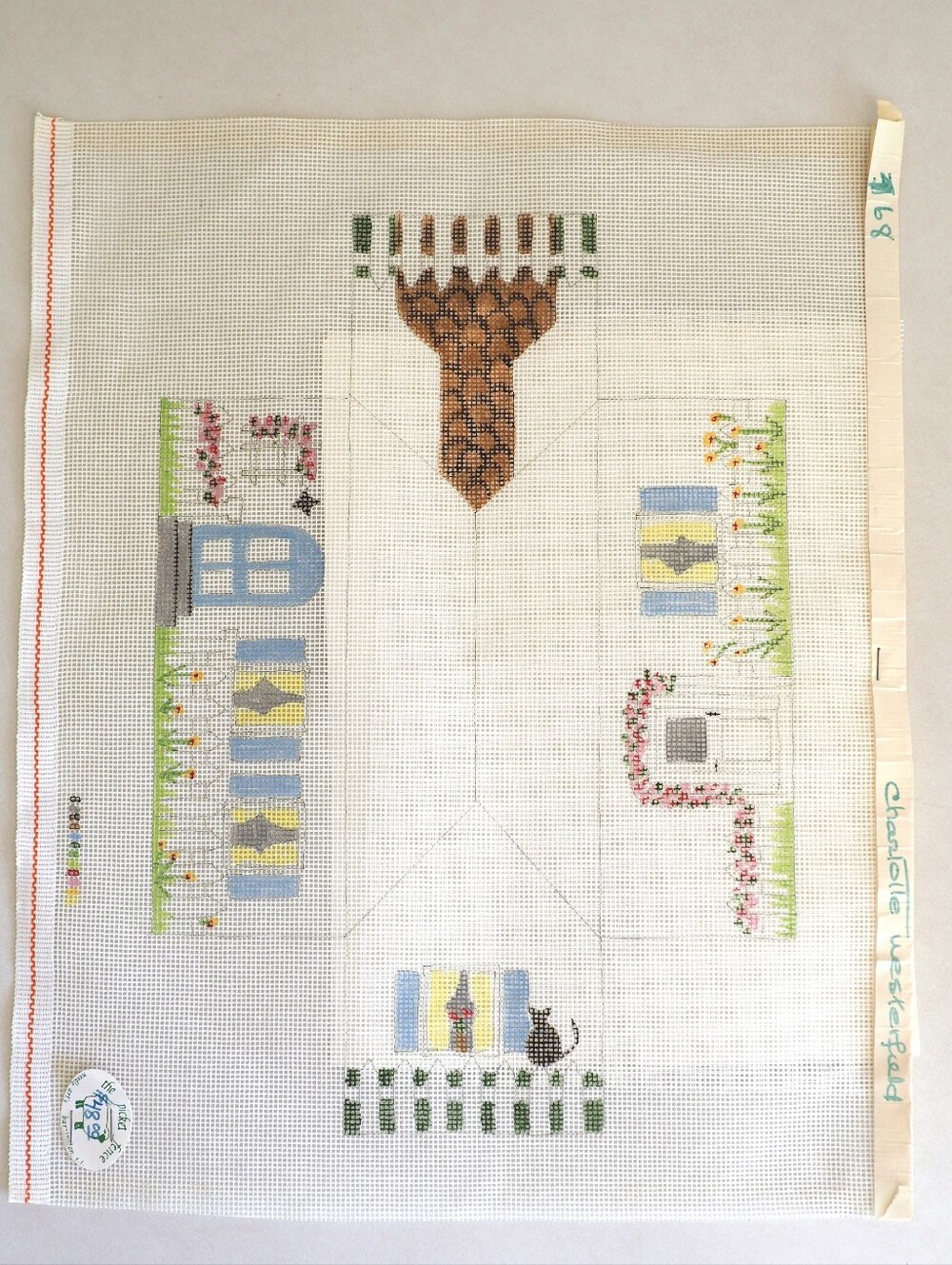 Charlotte Westerfield Vintage Hand Paint Needlepoint Canvas 3D House Brick Cover